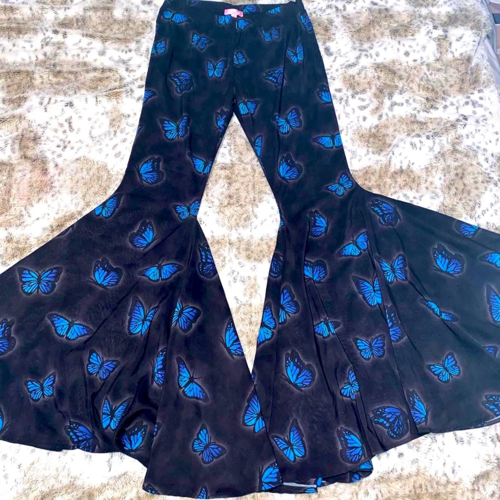 Dolls Kill - Butterfly Print Mermaid Style Pants in Black and Blue